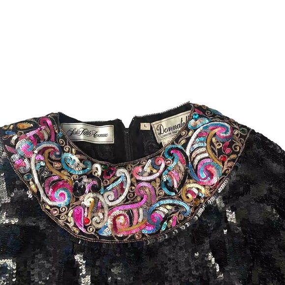STUNNING Donatella x Saks Fifth Avenue Vintage Sequin Blouse Party Evening Large - Picture 2 of 7